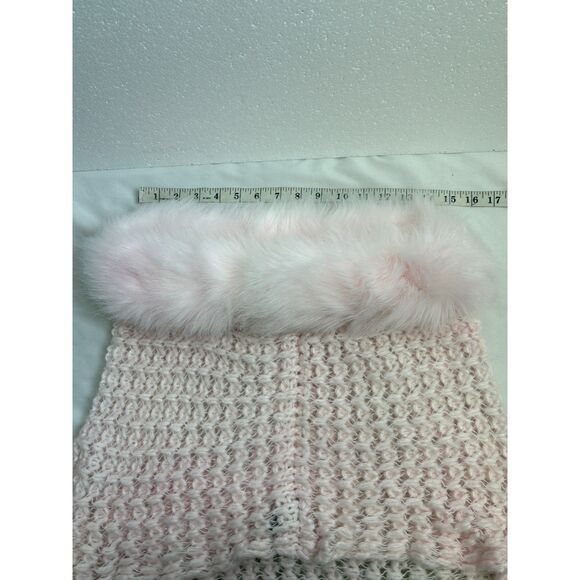 Pink Knit Faux Fur Trim Cover Top One Size Barbiecore Scarf Poncho Girly Y2K - Picture 8 of 9